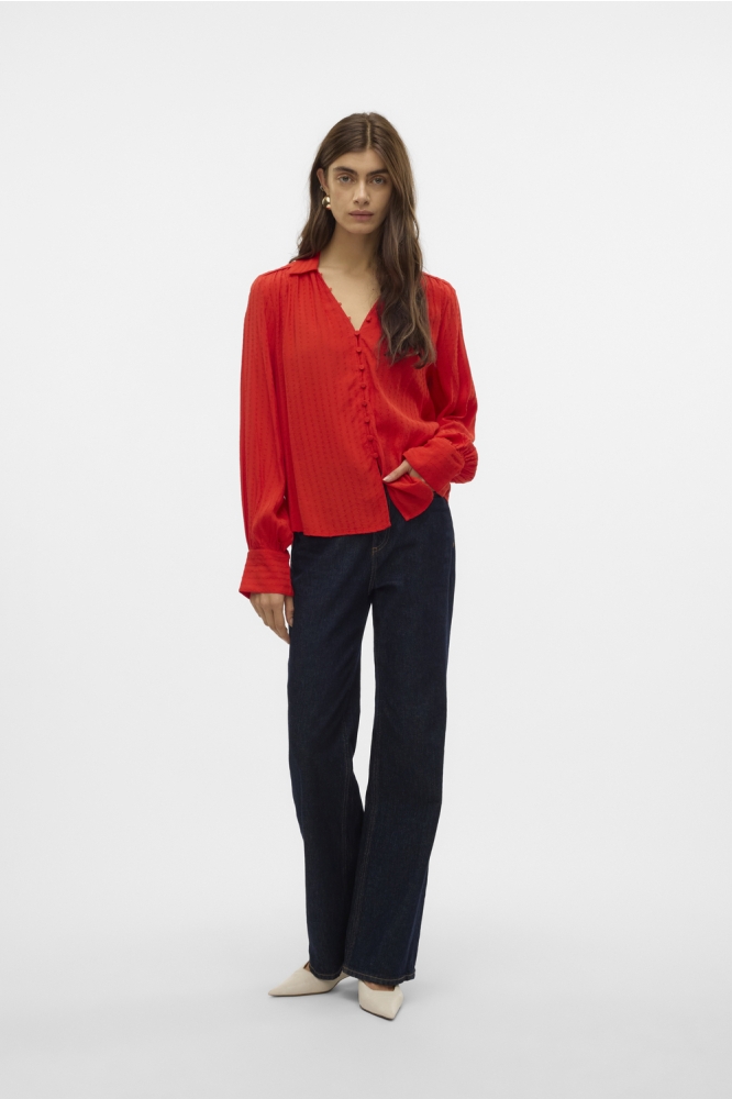 VMVIOLET L/S SHIRT WVN BTQ GA 10322447 FIERY RED