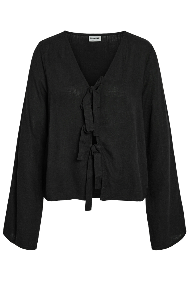 NMLEILANI L/S V-NECK TIE BLOUSE WVN 27033022 BLACK