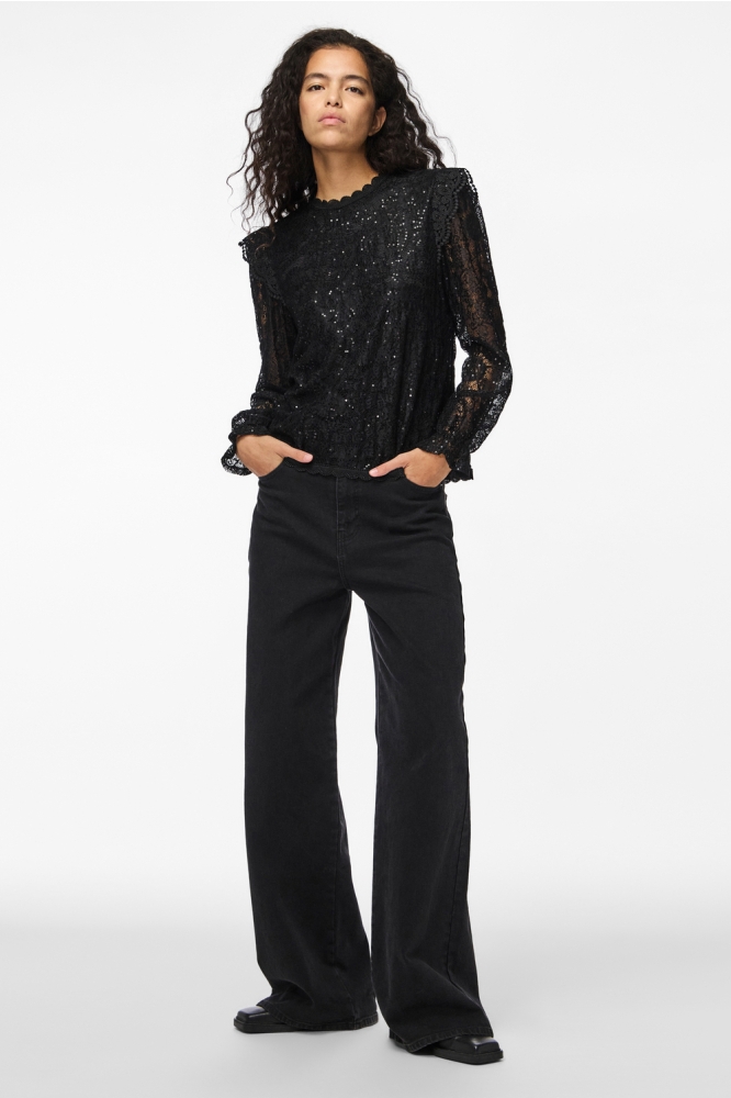 PCOLLINE LS LACE SEQUINS TOP NOOS 17151586 BLACK