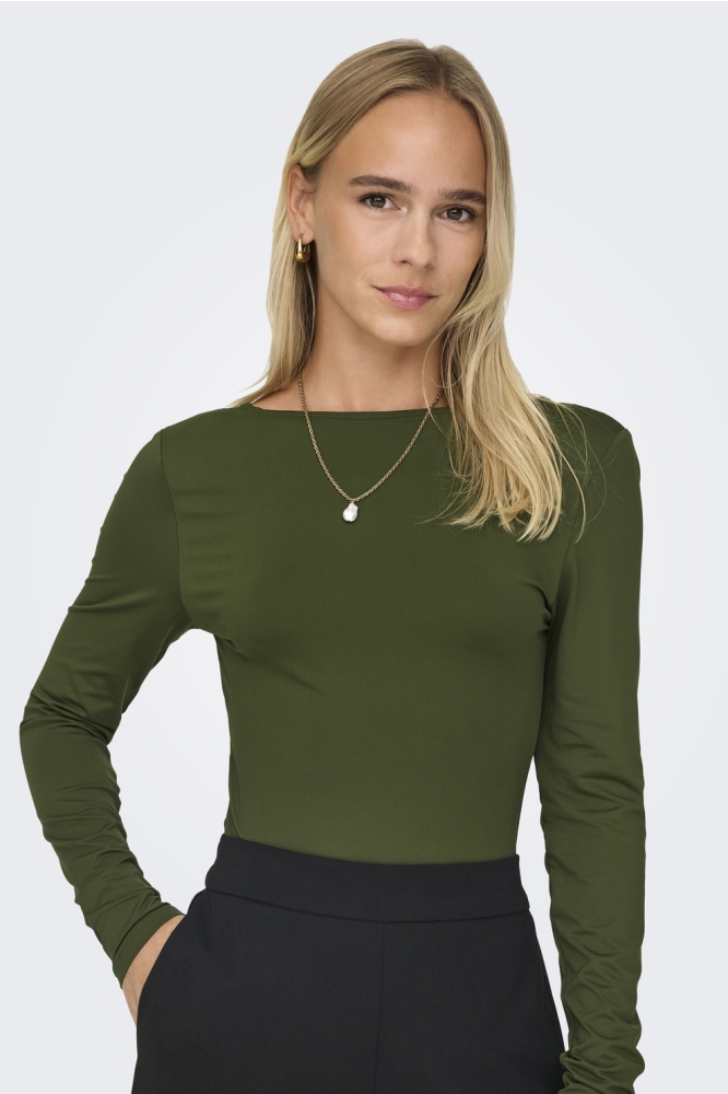 ONLEA L/S 2-WAY DEEP NECK TOP JRS N 15302647 RIFLE GREEN