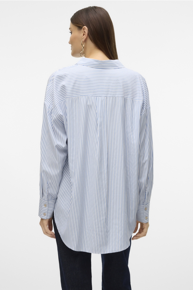 VMNORA LS OVERSIZE SHIRT WVN GA NOO 10319825 BRIGHT WHITE/NOK BLUE J