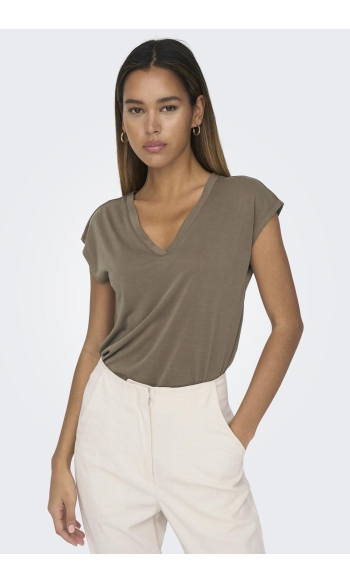 ONLFREE LIFE S/S MOD.V-NECK TOP JRS 15287041 WALNUT