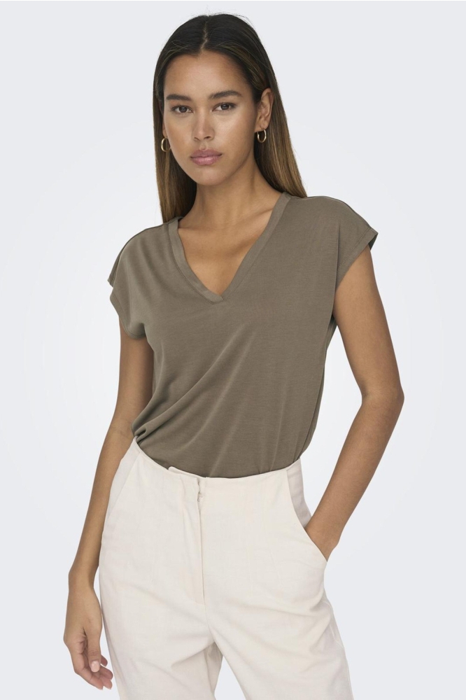 ONLFREE LIFE S/S MOD.V-NECK TOP JRS 15287041 WALNUT