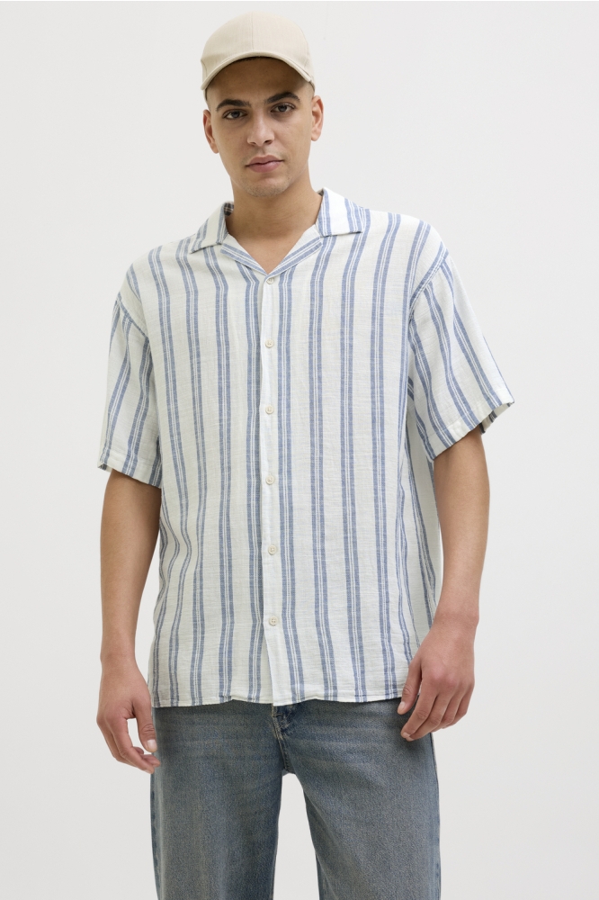 JJEENZO STRIPE RESORT SHIRT SS SN 12268457 White