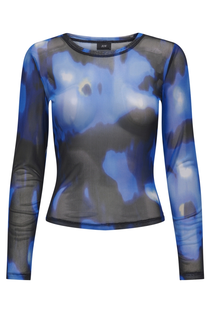 JDYELSA L/S O-NECK MESH TOP JRS 15303787 BLACK/BLUE BLURRY