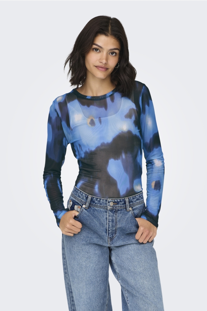 JDYELSA L/S O-NECK MESH TOP JRS 15303787 BLACK/BLUE BLURRY