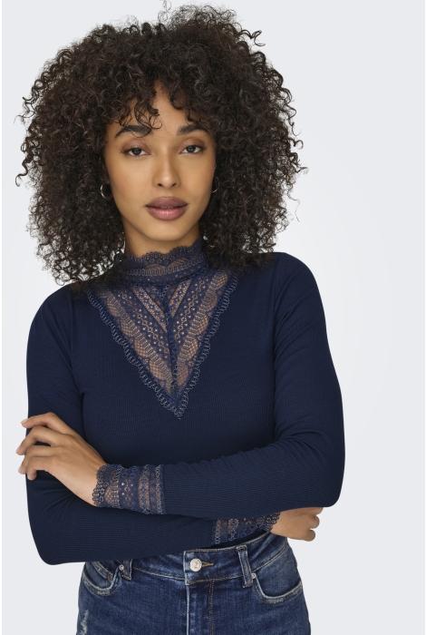 Only onltilde l/s high neck lace top jrs