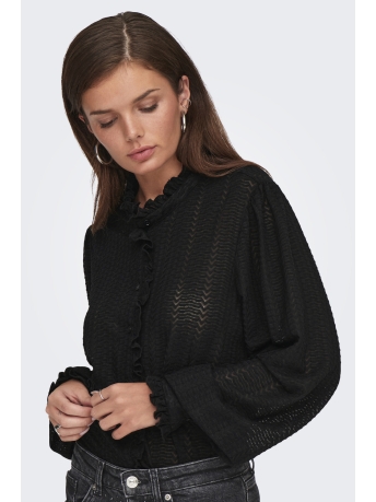 Only Blouse ONLISABELLE L/S PLACKET RUFFLE TOP 15337660 BLACK