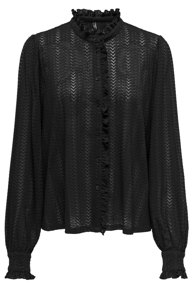 ONLISABELLE L/S PLACKET RUFFLE TOP 15337660 BLACK