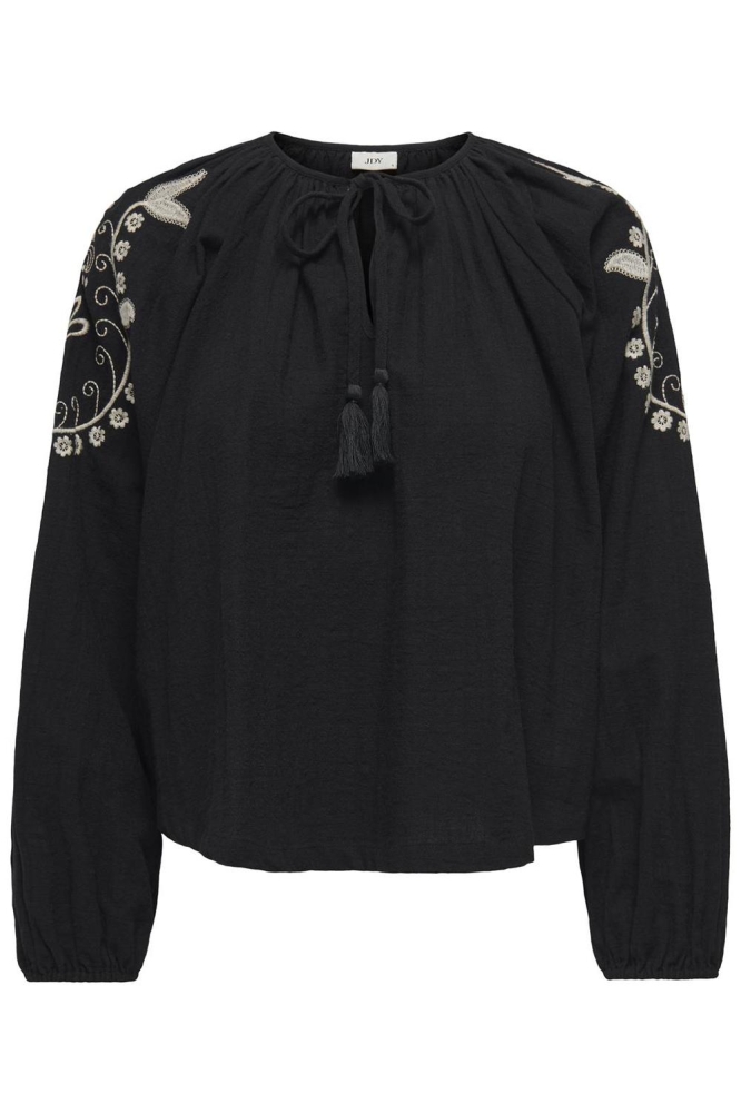 JDYBIANCA L/S EMB TOP WVN 15333836 Black/PEYOTE EMB