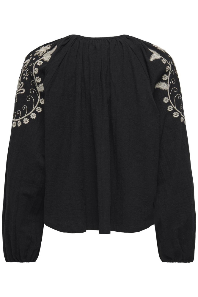 JDYBIANCA L/S EMB TOP WVN 15333836 Black/PEYOTE EMB