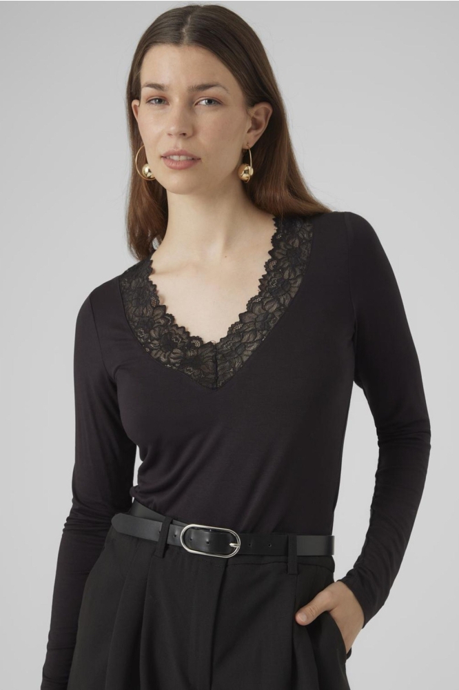 VMROSA LS V-NECK LACE TOP GA JRS NO 10298832 BLACK