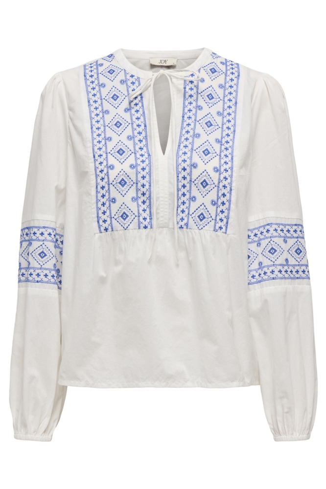 JDYLULU L/S EMBROIDERY SHIRT WVN 15345478 CLOUD DANCER/BLUE EMBRO