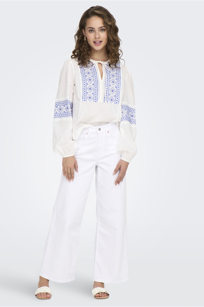 JDYLULU L/S EMBROIDERY SHIRT WVN 15345478 CLOUD DANCER/BLUE EMBRO