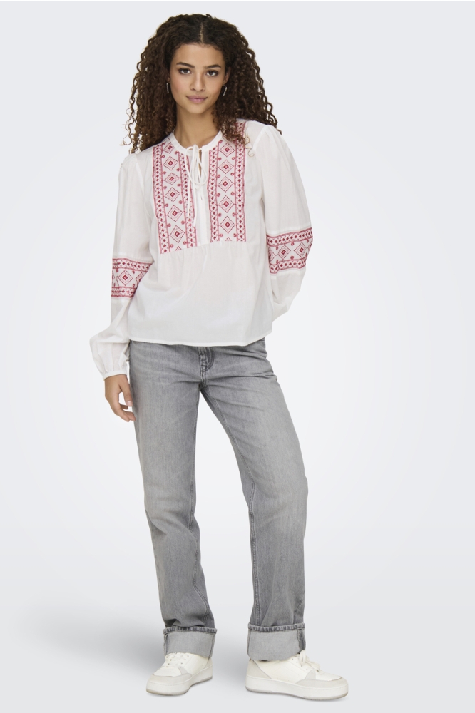 JDYLULU L/S EMBROIDERY SHIRT WVN 15345478 CLOUD DANCER/SKI PATROL