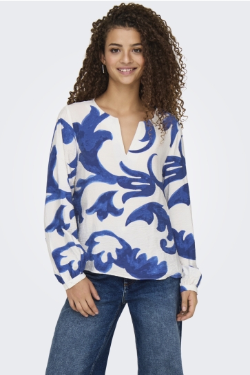 Jacqueline de Yong Blouse JDYMAY LIFE L/S TOP WVN 15345625 Birch/ BLUE ART