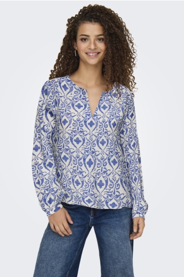 Jacqueline de Yong Blouse JDYMAY LIFE L/S TOP WVN 15345625 Birch/BLUE IKAT