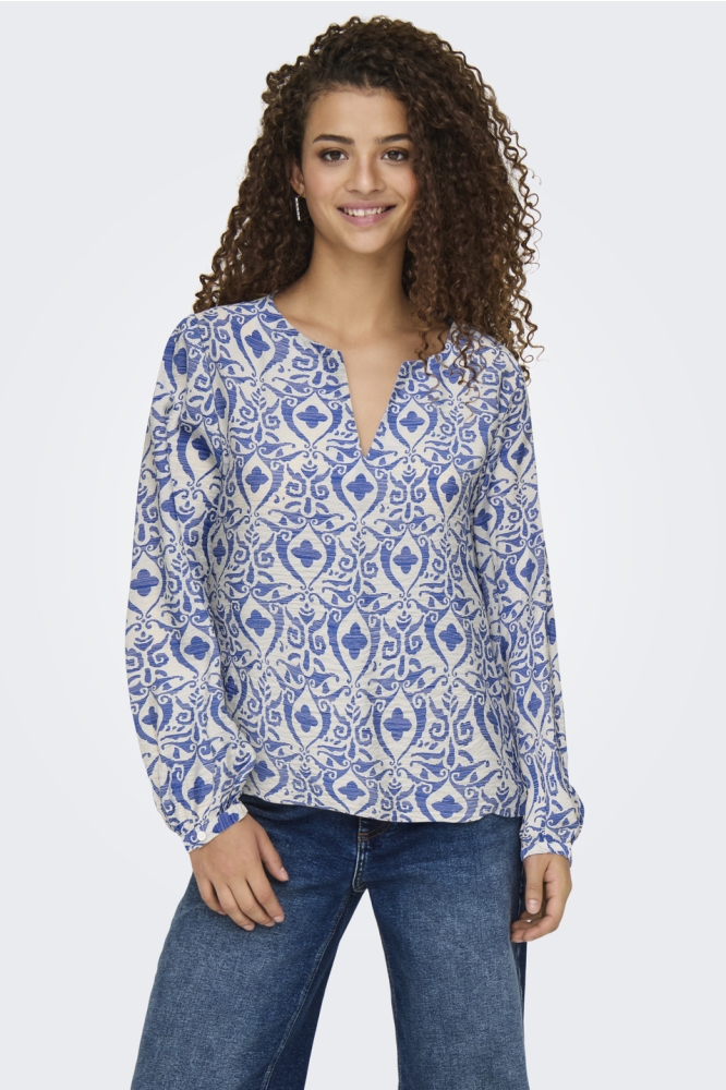 JDYMAY LIFE L/S TOP WVN 15345625 Birch/BLUE IKAT