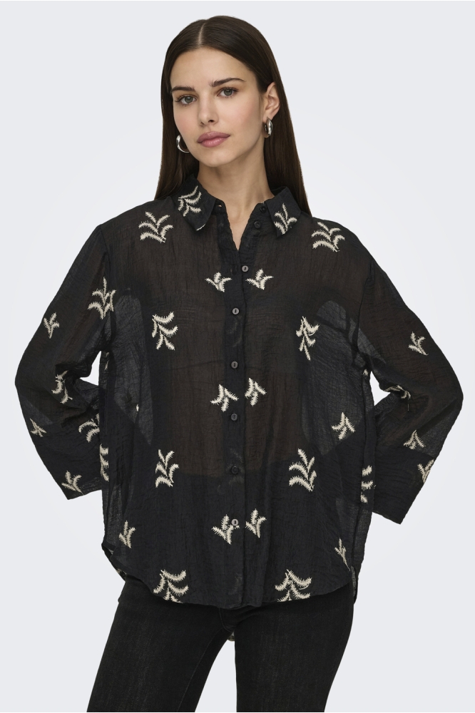 JDYTHEO 7/8 EMBROIDERY SHIRT WVN 15343807 Black/SANDSHELL