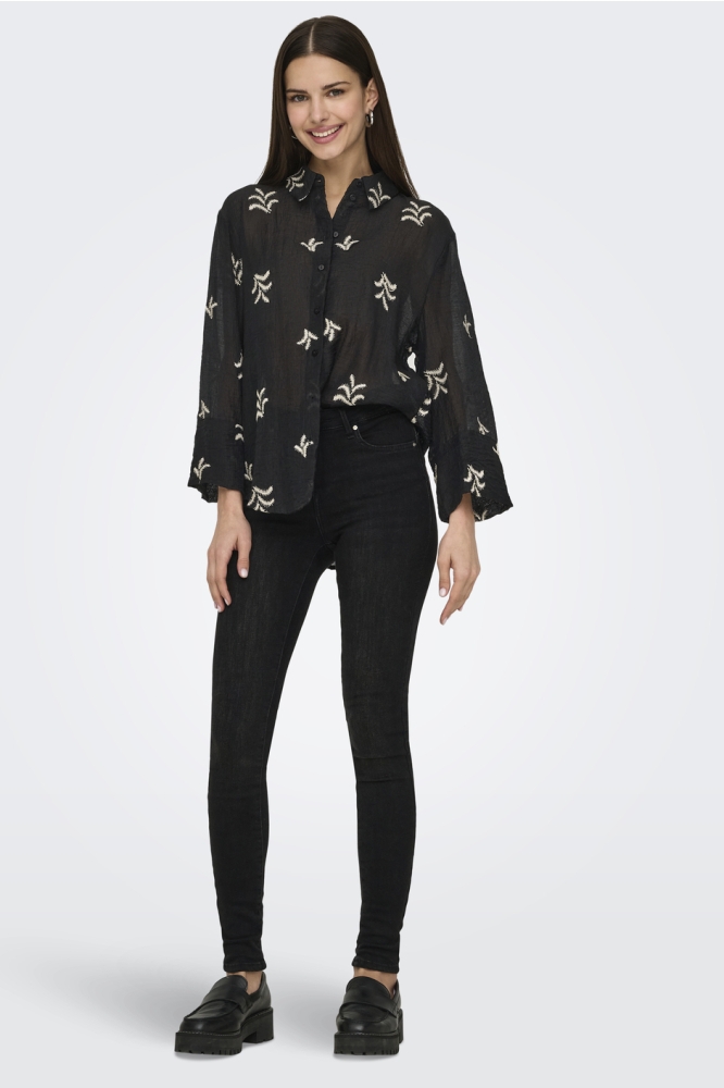 JDYTHEO 7/8 EMBROIDERY SHIRT WVN 15343807 Black/SANDSHELL