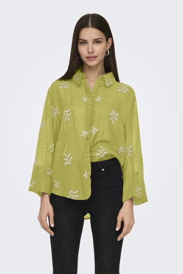 Jacqueline de Yong Blouse JDYTHEO 7/8 EMBROIDERY SHIRT WVN 15343807 Moss/SANDSHELL