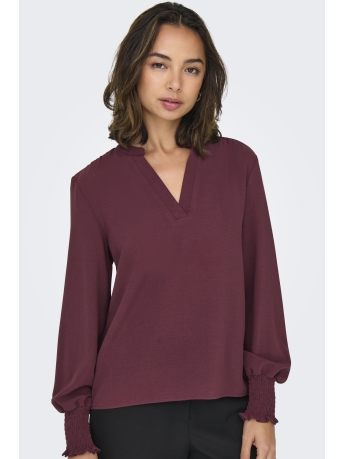 Only Blouse ONLMETTE V-NECK LS SMOCK TOP NOOS W 15284309 VINEYARD WINE