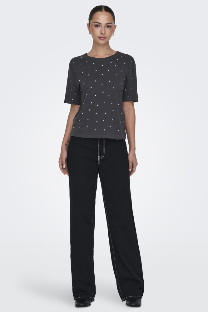 JDYSHINE S/S SEQUINS TOP JRS 15348560 PHANTOM/SEQUINS