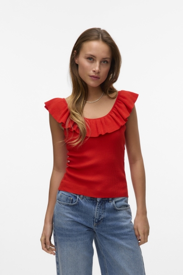 Vero Moda Top VMSILJE SL RUFFLE TOP GA 10326226 FIERY RED