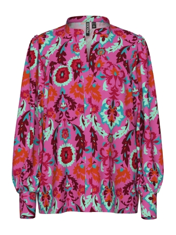 Pieces Blouse PCASHLEY LS SHIRT WVN D2D 17141357 Fuchsia Pink/GRAPHIC PINK