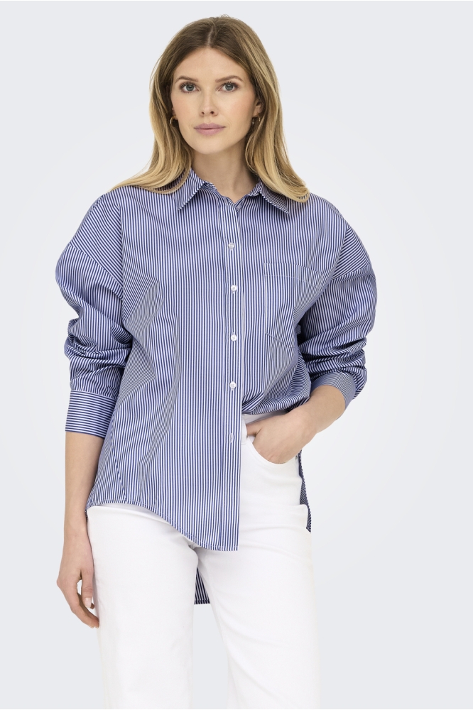 ONLEMA WO LS LOOSE SHIRT XT WVN 15347697 BRIGHT WHITE/BLUE