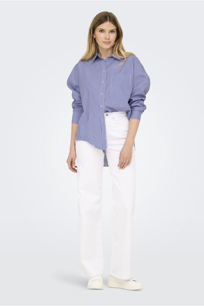 ONLEMA WO LS LOOSE SHIRT XT WVN 15347697 BRIGHT WHITE/BLUE