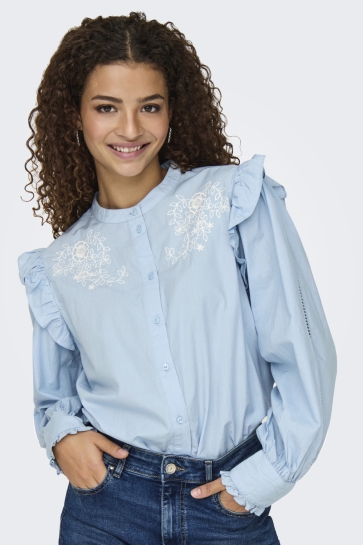 Only Blouse ONLSIMM L/S FRILL TOP PTM 15345589 SOFT CHAMBRAY/CLOUD DANCER