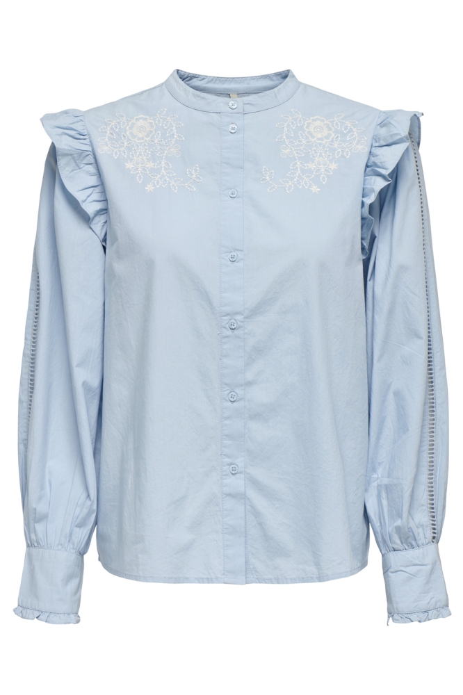 ONLSIMM L/S FRILL TOP PTM 15345589 SOFT CHAMBRAY/CLOUD DANCER