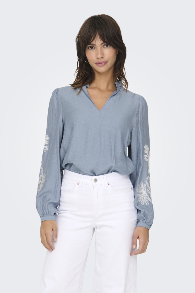 ONLNEW MALOU L/S TOP PTM 15344970 FADED DENIM/CLOUD DANCER