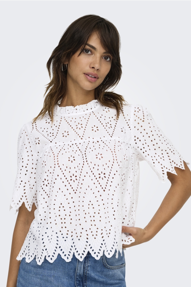 ONLNYLA TULUM EMB SS TOP WVN 15343163 BRIGHT WHITE