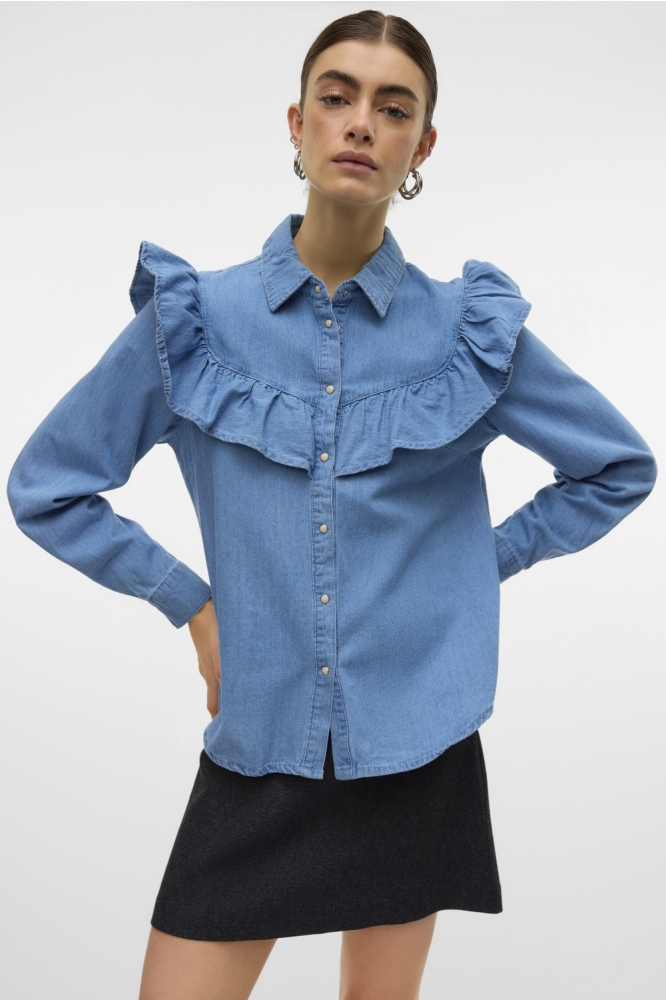 VMULI LS FRILL DNM SHIRT YO373 10326688 Light Blue Denim