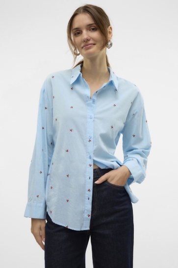 Vero Moda Blouse VMODONA LS SHIRT WVN GA 10324629 AIRY BLUE/EMB CHERRY