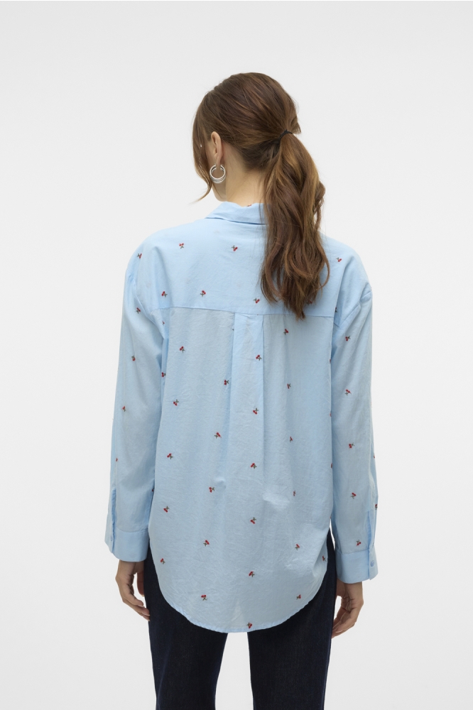 VMODONA LS SHIRT WVN GA 10324629 AIRY BLUE/EMB CHERRY