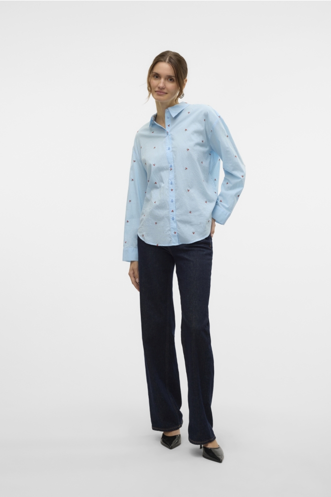 VMODONA LS SHIRT WVN GA 10324629 AIRY BLUE/EMB CHERRY