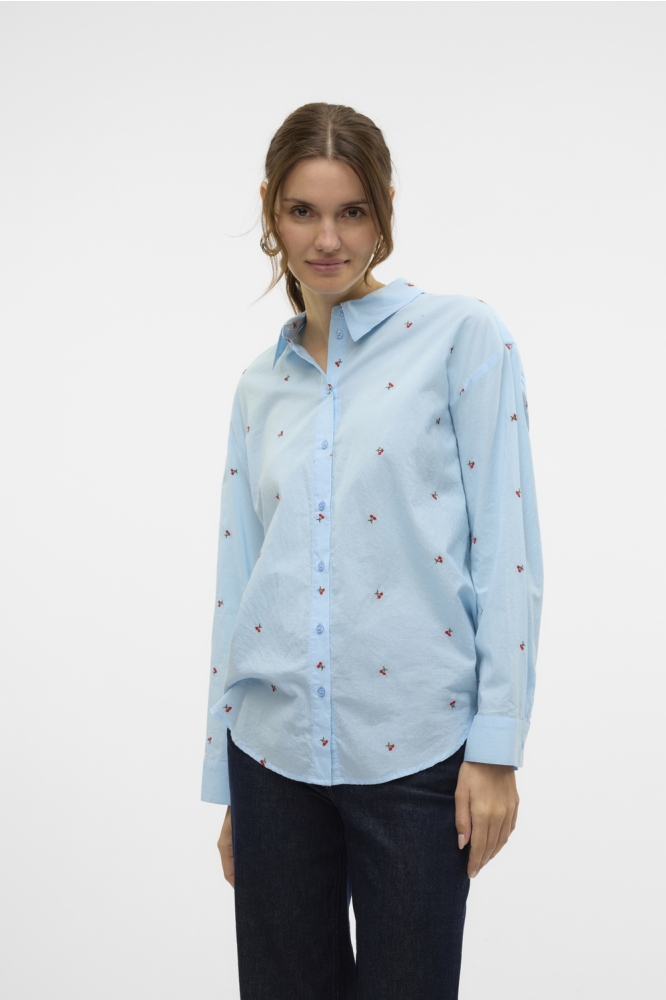 VMODONA LS SHIRT WVN GA 10324629 AIRY BLUE/EMB CHERRY