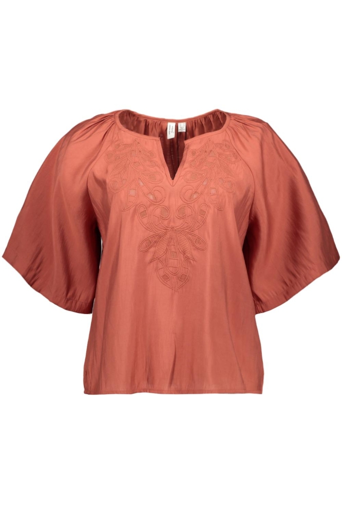 VMBRILEY 2/4 V-NECK EMB. TOP WVN BT 10328242 MARSALA