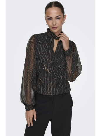 Jacqueline de Yong Blouse JDYCODY L/S KNOT TOP WVN 15337247 BLACK/GOLD STRIPE