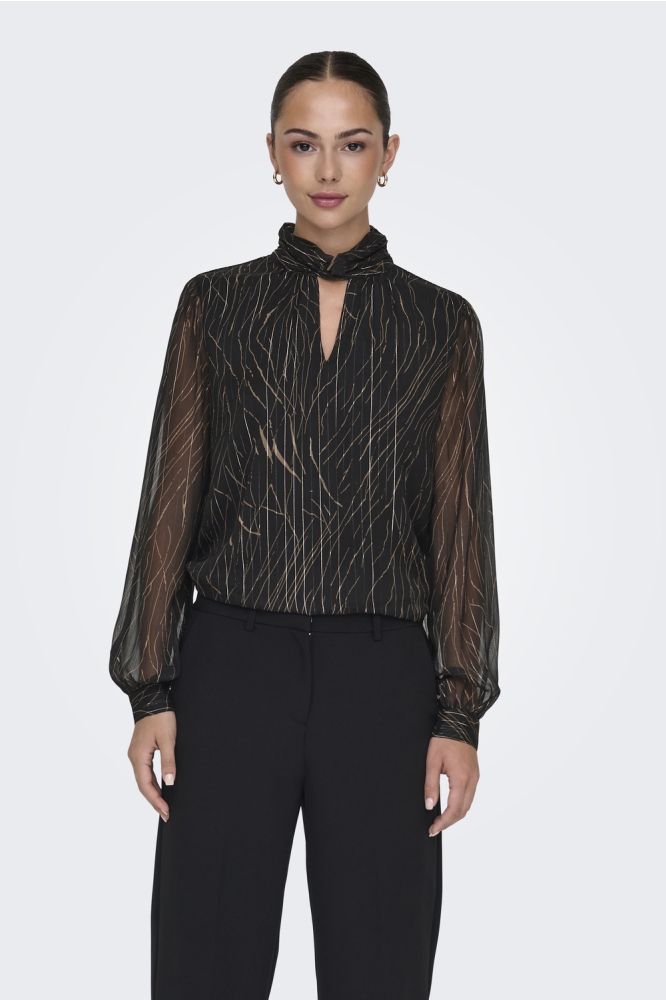 JDYCODY L/S KNOT TOP WVN 15337247 BLACK/GOLD STRIPE