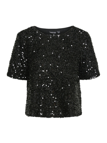 Pieces T-shirt PCSERENA SEQUIN SS O-NECK TOP MM JR 17150886 Black/Black sequ