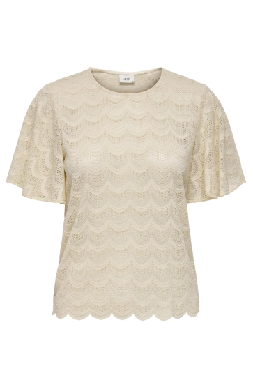 Jacqueline de Yong T-shirt JDYLARNA S/S LACE TOP JRS 15345051 SANDSHELL