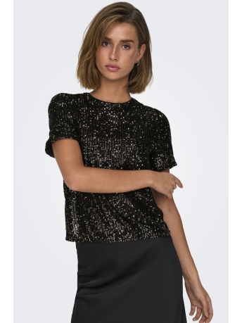 Only T-shirt ONLANA S/S LOOSE SEQUINS TOP JRS 15333850 BLACK/BLACK+GOLD