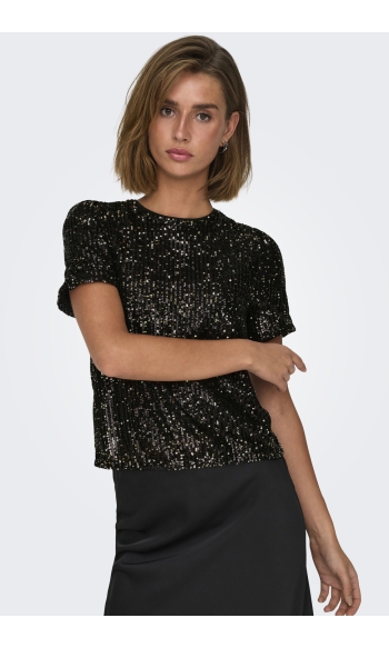 ONLANA S/S LOOSE SEQUINS TOP JRS 15333850 BLACK/BLACK+GOLD