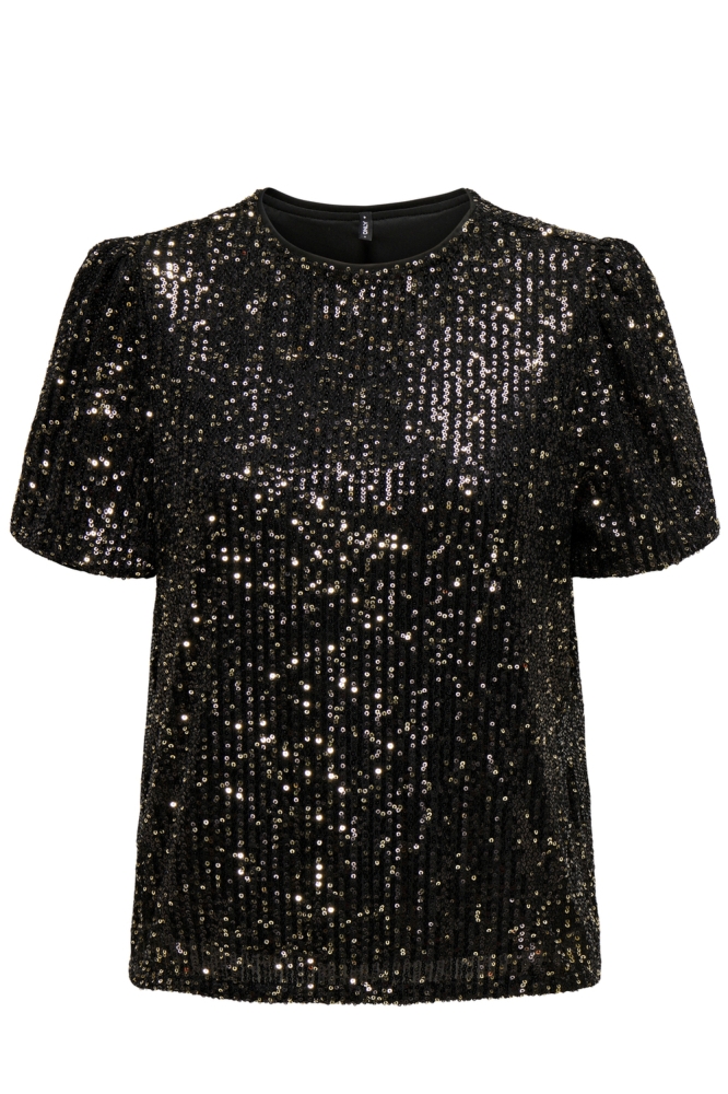 ONLANA S/S LOOSE SEQUINS TOP JRS 15333850 BLACK/BLACK+GOLD