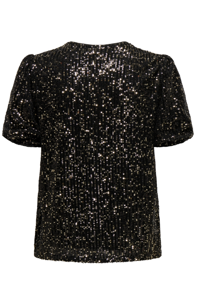 ONLANA S/S LOOSE SEQUINS TOP JRS 15333850 BLACK/BLACK+GOLD