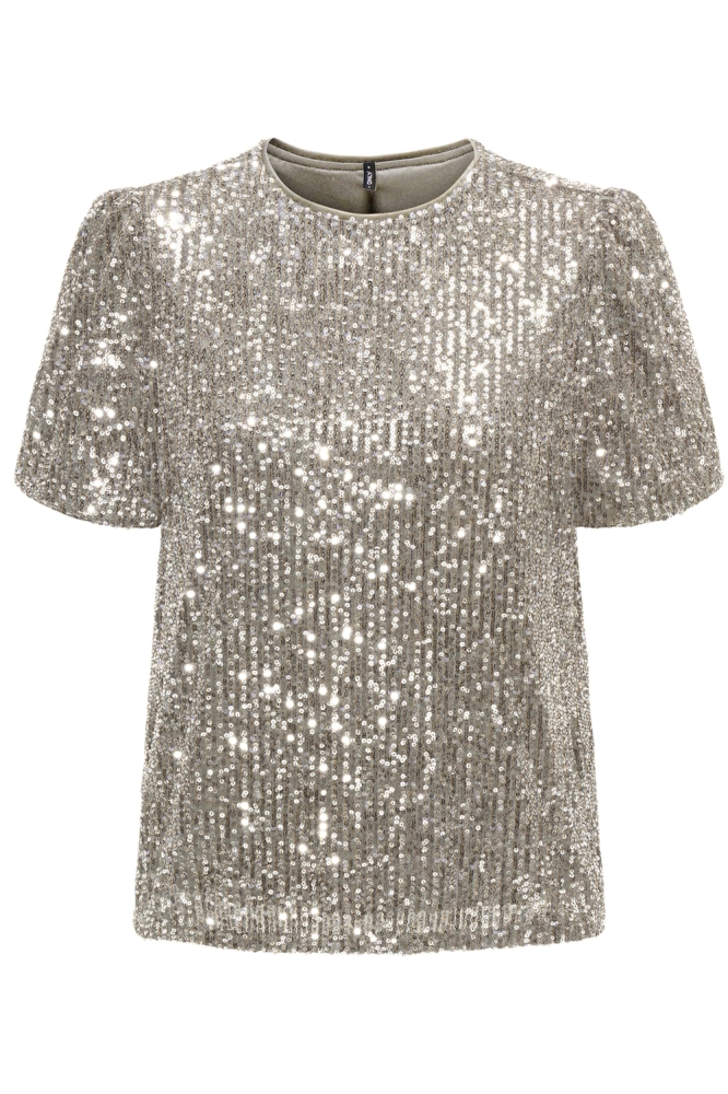 ONLANA S/S LOOSE SEQUINS TOP JRS 15333850 PUMICE STONE/PUMICE STO